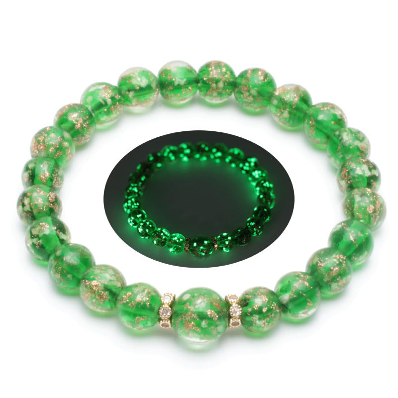 Luminous Gold Sand Bracelet for Women, High-End Feel, Gift for Best Friend, Fluorescent Bracelet8mm Beaded Luminous Glass Bracelet