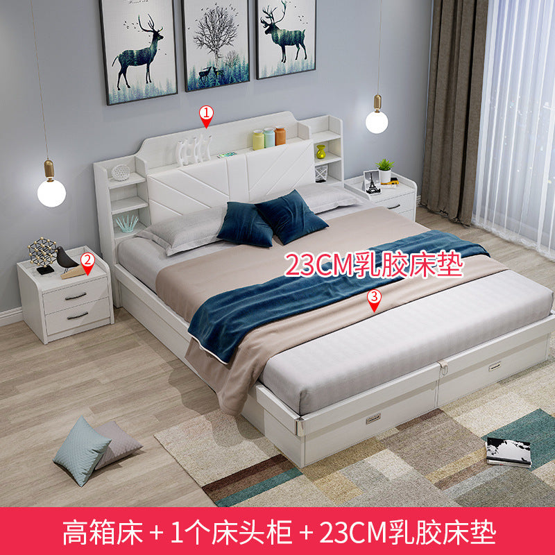 Pneumatic High Box Storage Bed1.8Rice Double Bed1.5Small Apartment Panel Bed Modern Simple Master Bedroom Storage Bed