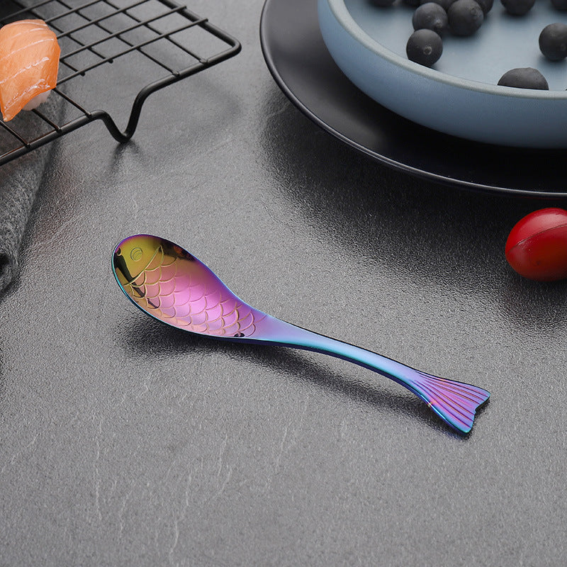 304Stainless Steel Spoon Cooking Restaurant Spoon Pickled Fish Spoon Cartoon Spoon PVD Titanium-plated Colorful Fish Tail Cute Spoon