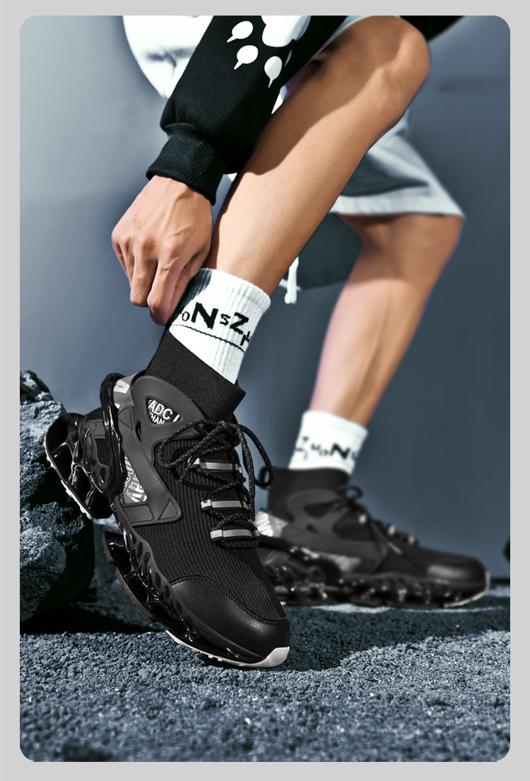 Men's Shoes National Trend Height-Increasing High-Top High-Elastic Running Shoes Basketball Shoes Ultra-Light Shock-Absorbing Running Blade-Sharp Flyknit Sports Shoes