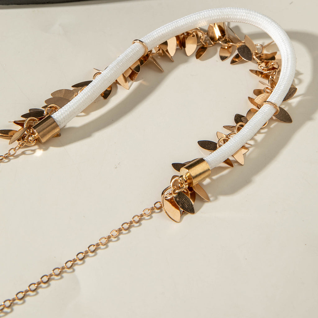 European and American Style Jewelry Metallic Sequin Leaf Pendant Exaggerated Necklace  Fashionable Niche Style Elegant High-end Necklace