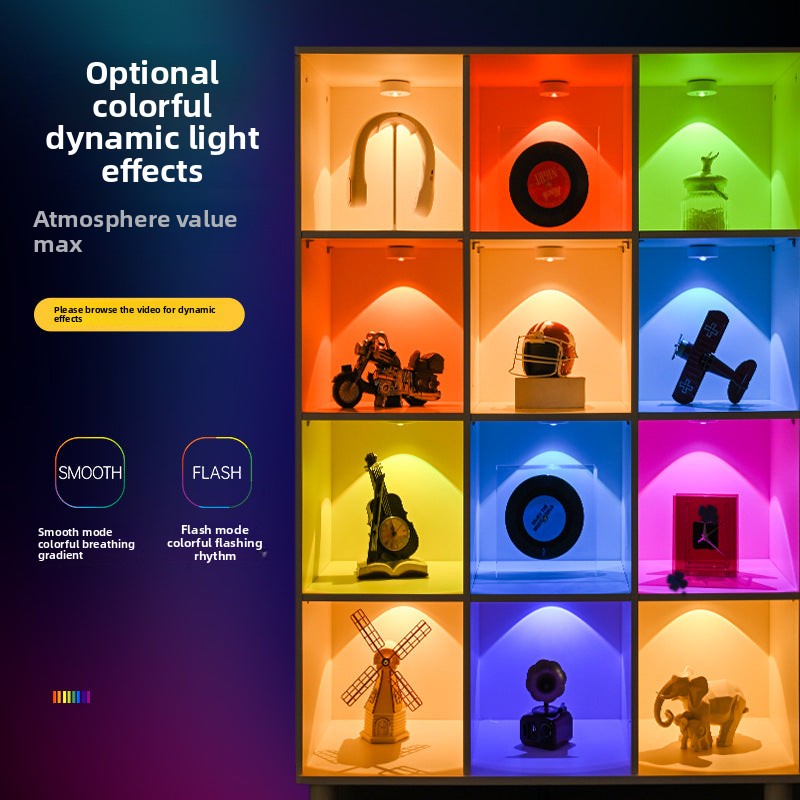 Charging led Cabinet Light Magnetic Suction Wine Cabinet Wardrobe Light Remote Control RGB Ice Hockey Light Wiring-Free Large Cat Eye Light