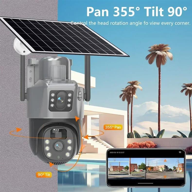 Gunball4g Solar camera HD night vision panoramic home use remote dual lens outdoor surveillance