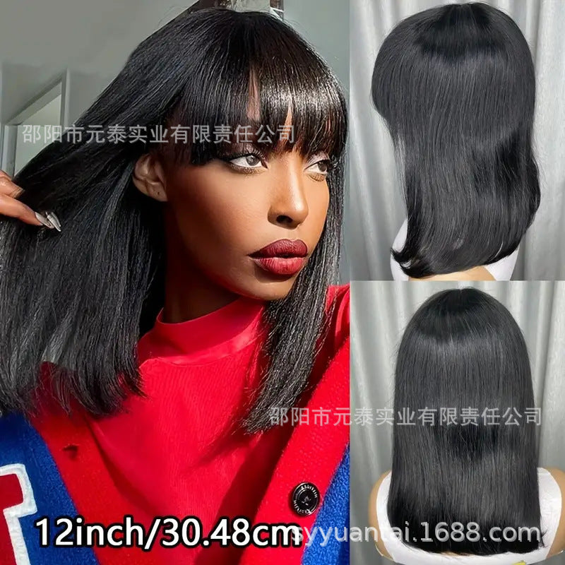 Short Bob with Bangs Human Hair Wig Full Machine Made Wigs