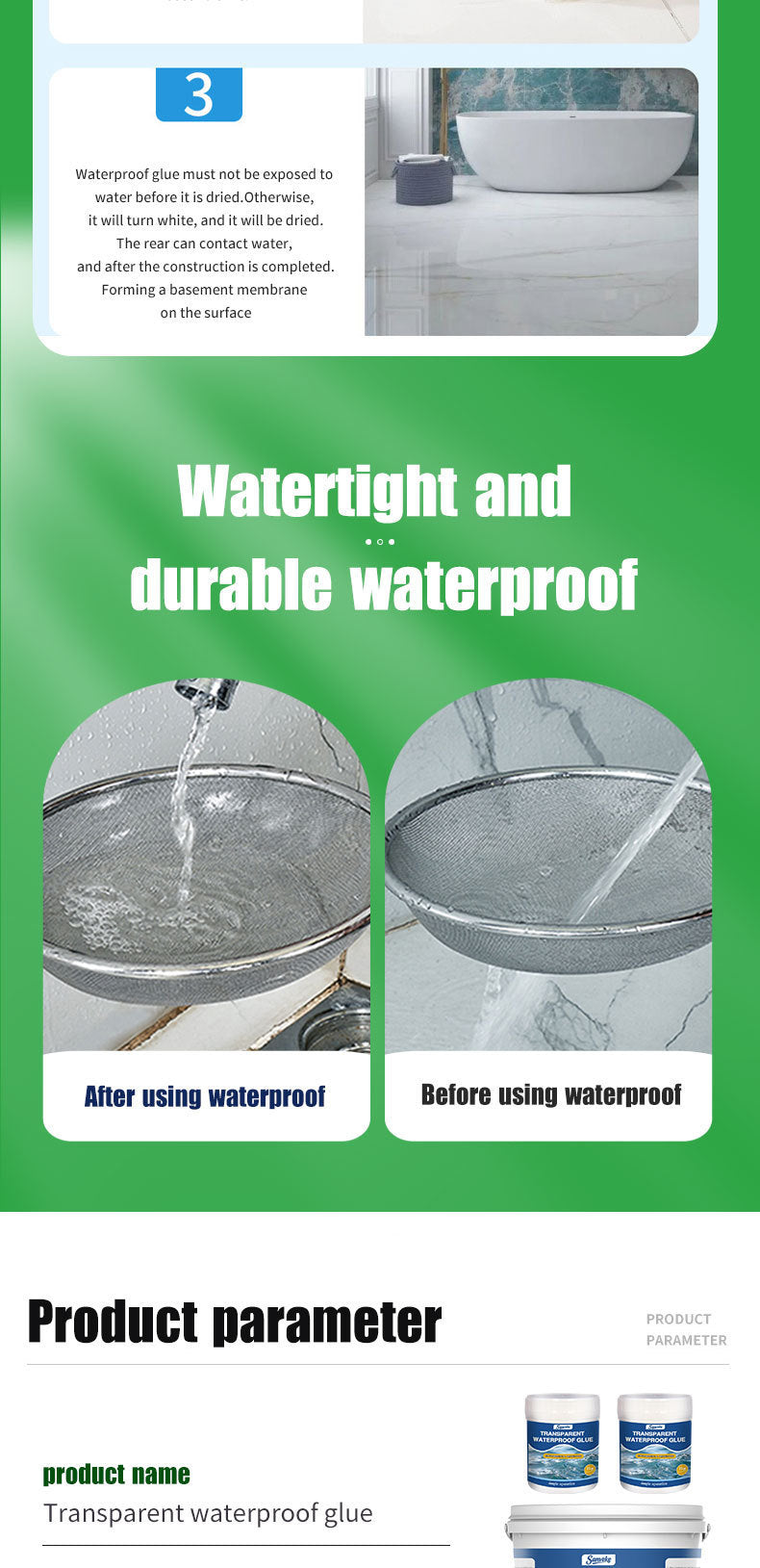 Transparent Waterproof Adhesive Coating for Interior and Exterior Walls, Roofs, Bathrooms, Windowsills, Leak Repair, Odorless, No Wall Damage