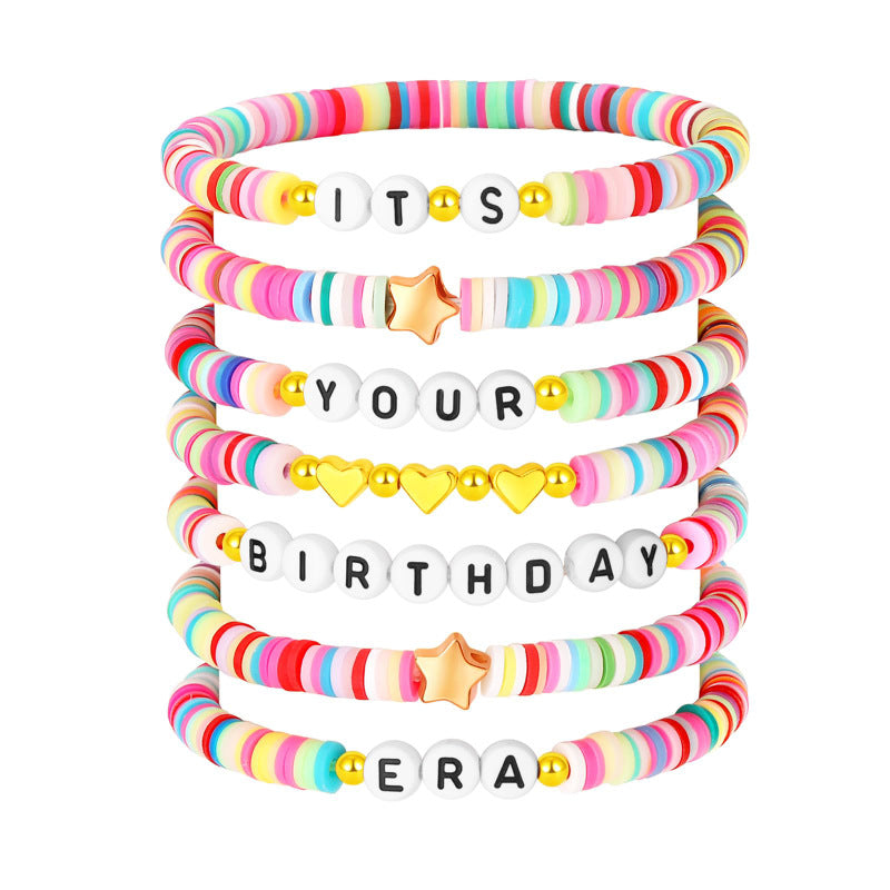 Alphabet Soft Clay Bracelet Set Heart Star Spacer Elastic Bracelet Summer Casual Women's Mixed Color Soft Clay Bracelet