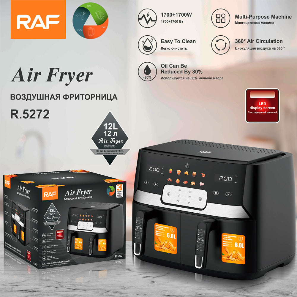 RAF European Standard Dual Tank Air Fryer Dual Compartment Large Capacity Multi-Function Dual Pot Dual Basket Smart Touchscreen Oil-Free