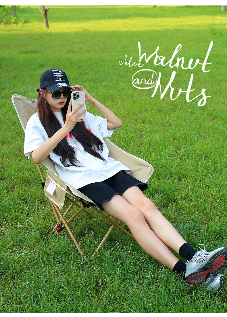 Three-Position Adjustable Moon Chair Reclining Heightened Backrest Outdoor Folding Camping Portable Multi-Functional Chair Camping Chair