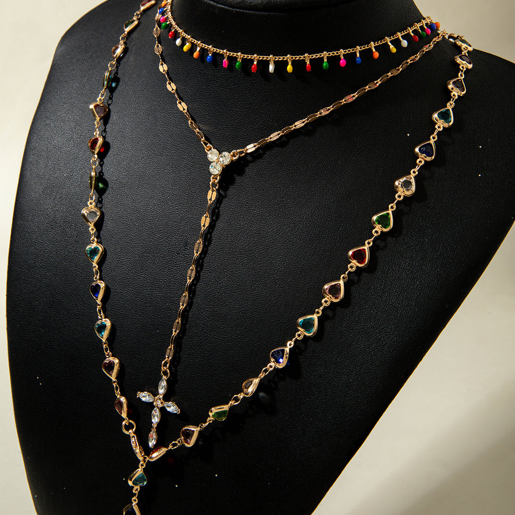 European and American Jewelry Retro Light Luxury High-end Cross Necklace Fashionable Tassel Multi-layer Stacking Wear Y Type Necklace