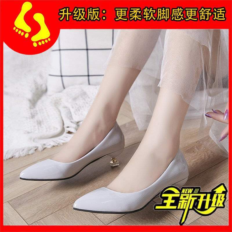 Low Heel High Heel Shoes Shiny Leather Cat Heel Shoes for Women3cm Stiletto Low Heel Korean Style Elegant Pointed Toe Small Heel Single Shoes Work Shoes