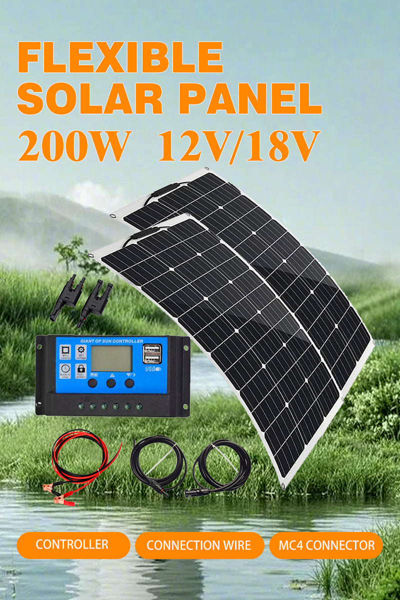 Factory Direct Solar Panel 200W 18V Flexible Emergency Charging Home/Camping Outdoor Photovoltaic Battery Panel