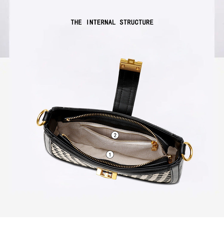 Houndstooth Crossbody Bag Baguette Underarm Bag Spring Autumn Women's Bag Small Square Bag Niche Versatile Commuter Handbag Shoulder Bag