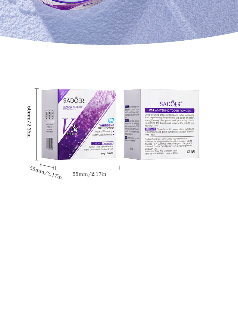 Full English V34Toothpowder50g SADOER Whitening Deep Cleaning Whitening Teeth Cleaning Powder  Foreign Trade Wholesale