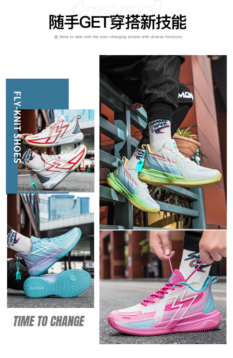 Men and Women Couple Shoes Korean Version Trendy Mesh Breathable Basketball Shoes Fashionable Night Glow Wear-resistant Shock-absorbing Rebound Sports Shoes