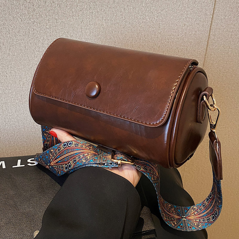 New Fashionable Single Shoulder Bag PU Round Barrel Bag Daily Niche Matching Single Shoulder Crossbody Women's Bag