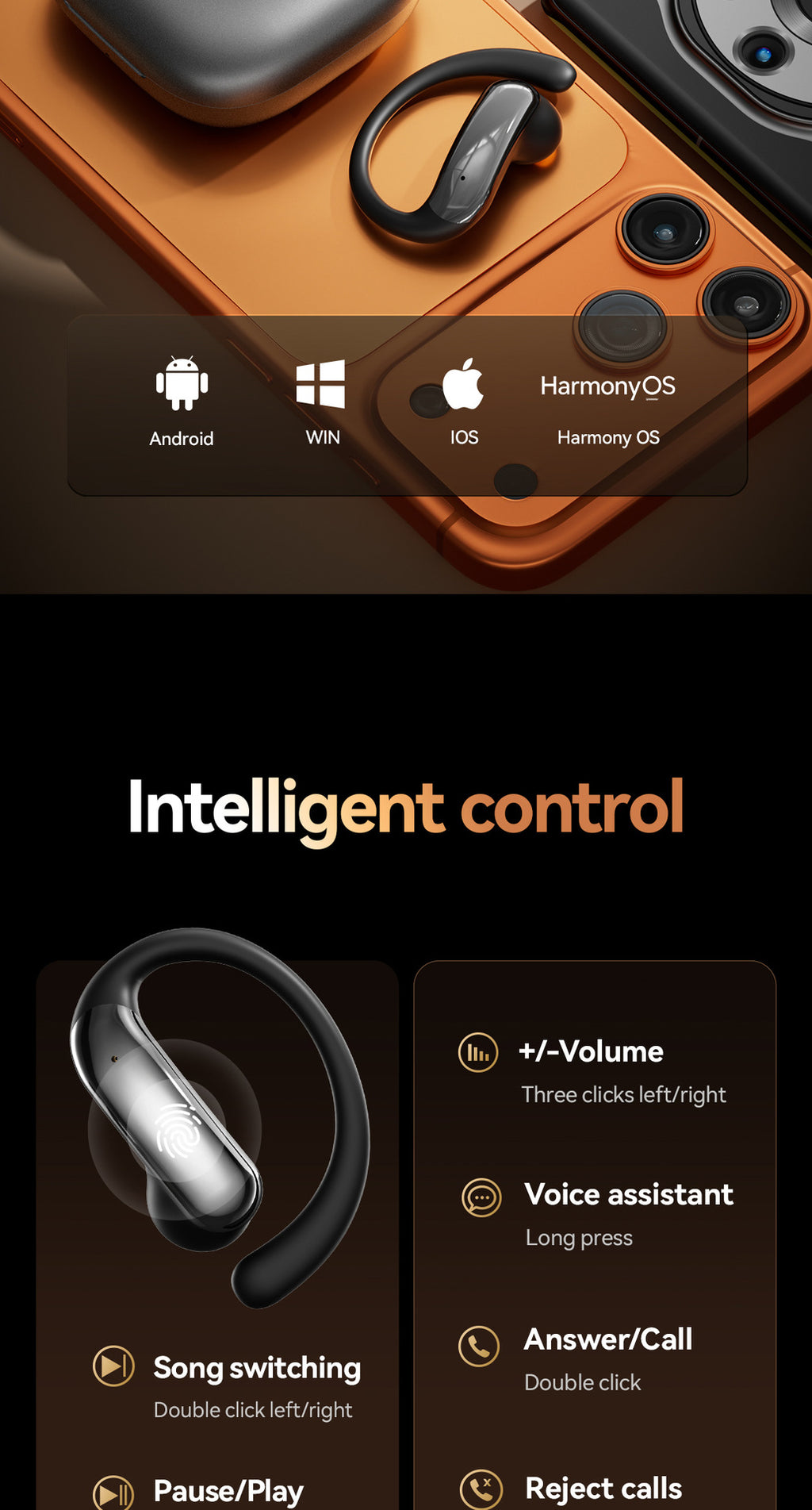 M142Popular OWS Open-type ultra-long battery life high-quality sound over-ear digital display wireless Bluetooth headphones