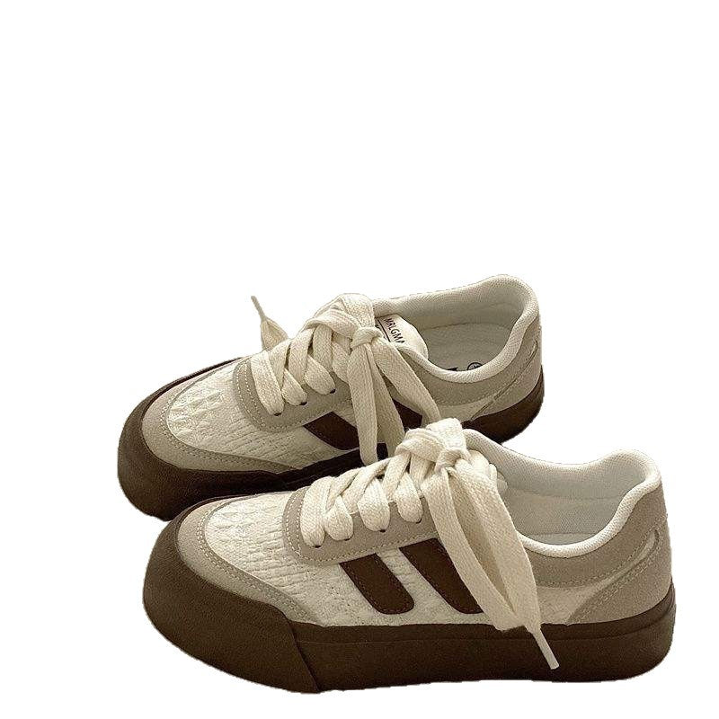 Casual Knitting~Sweet Niche Canvas Shoes for Women, Breathable and Versatile for Spring INS Casual Thick-Soled White Sneakers Trendy