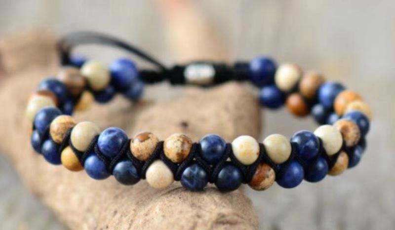 Tiger Eye Elastic Bracelet Adjustable Colorful Beaded Handmade Wrapped Bracelet Volcanic Double Row Woven Bracelet