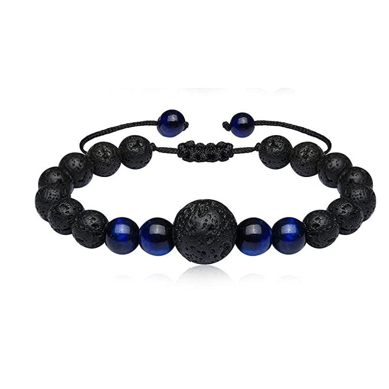 Tiger Eye Stone Couple Braided Bracelet Adjustable Blue Pine Lapis Lazuli Bracelet White Pine Volcanic Stone Handmade Braided Bracelet