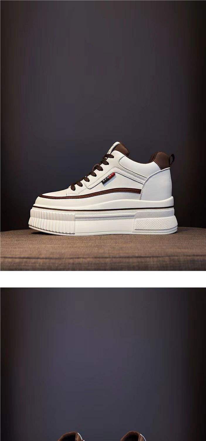 Campus Style Height Increasing Shoes for Women, Spring and Autumn New Slimming Wedge White Slip-On Casual Shoes