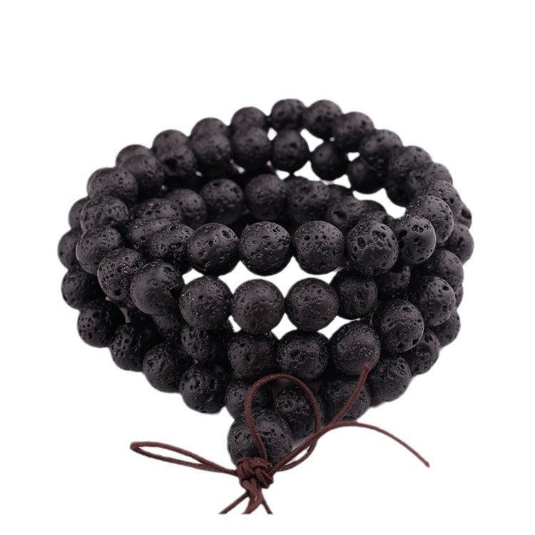 Men's Volcanic Stone Bow Bracelet108Elastic Cord Natural Stone8mm Beaded Volcanic Stone Long Bracelet