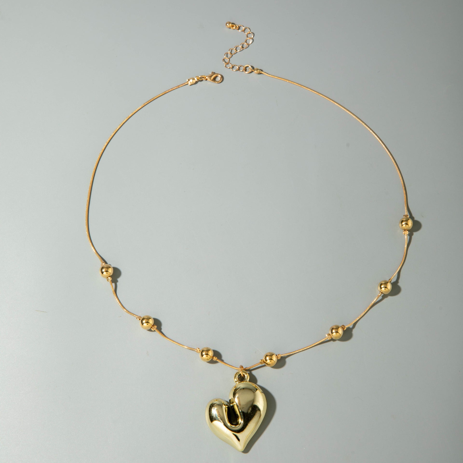 Ornament Layered Wear CCB Peach Heart Necklace Wholesale Baroque Metal Pendant Pearl Necklace