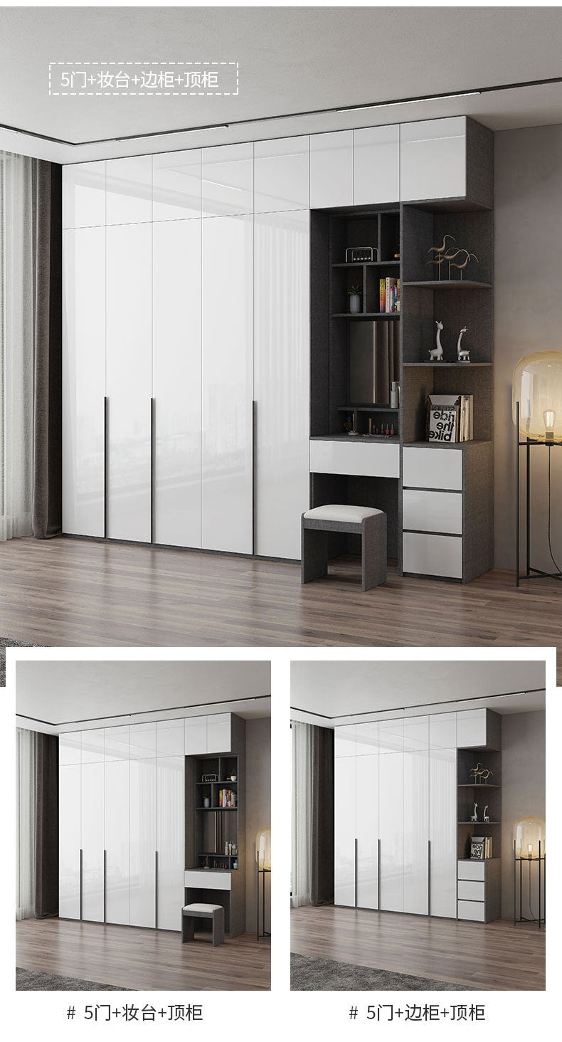 Modern Simple Wardrobe with Swing Doors, Storage Wardrobe with Dressing Table, Shelves, Side Cabinet, Bedroom Wardrobe, Entryway Installation