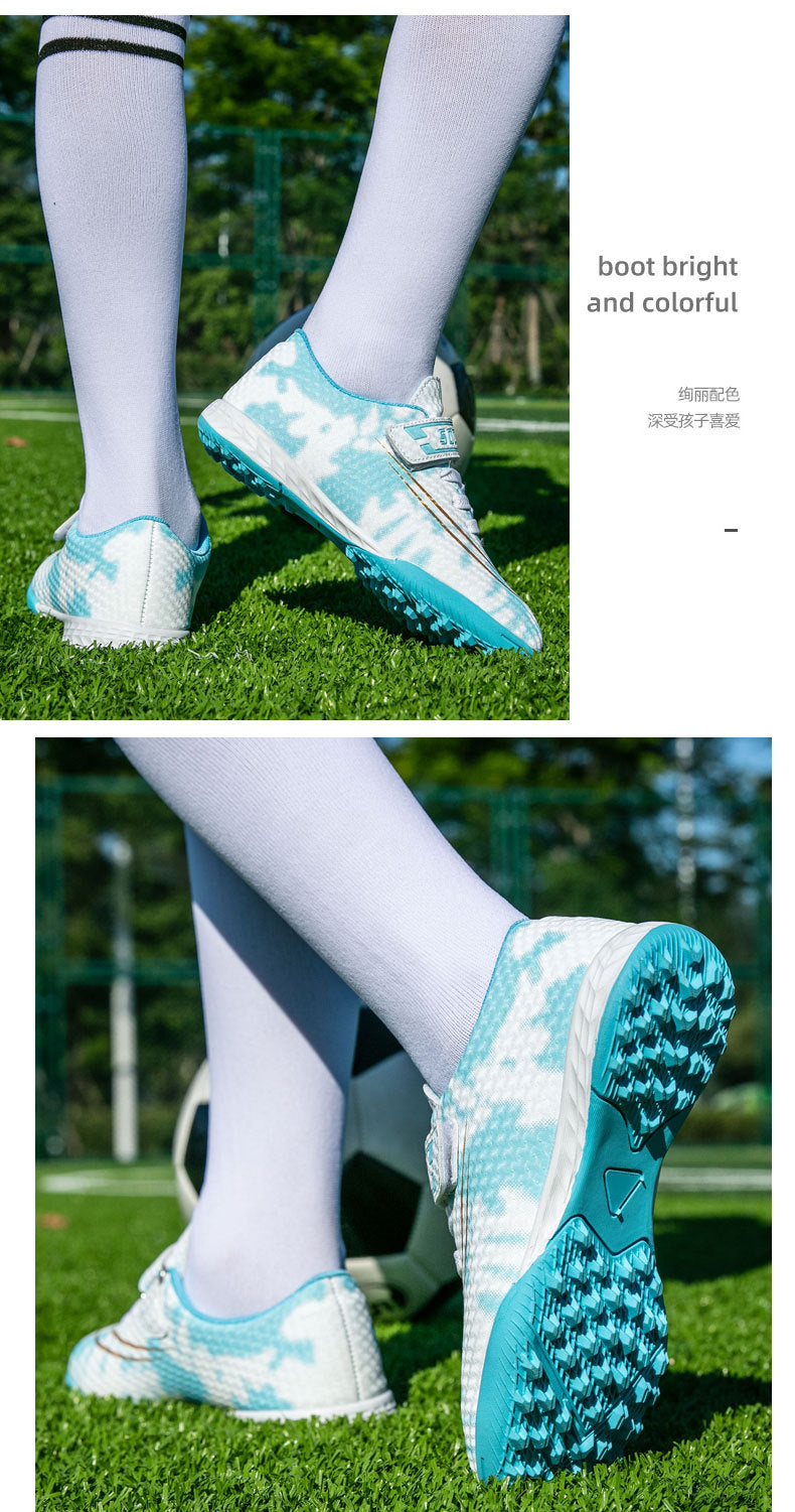 New Football Shoes for Men and Women, Children's Low-top Anti-collision Spike Magic Tape No-tie Grass Training Sports Shoes