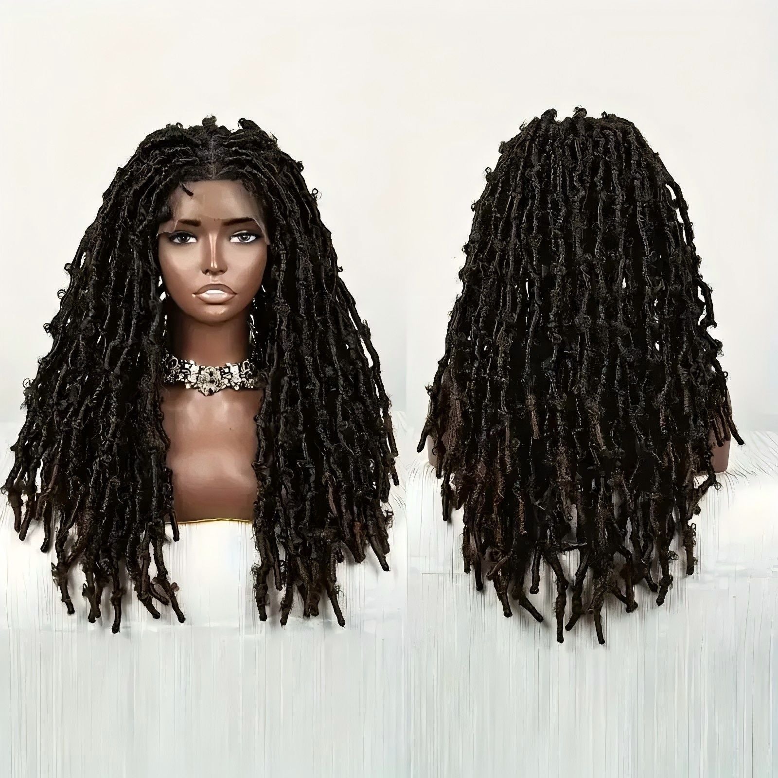 European and American Cross-Border Butterfly Curly Synthetic Full Lace Butterfly Curly Headband Butterfly Locs Full Lace Headpiece