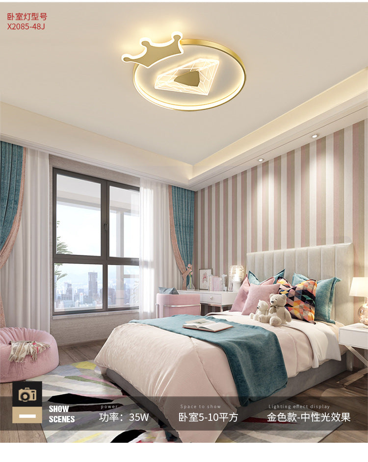 Children's Room Crown Ceiling Lamp led Room Bedroom Lamp Iron Art Boys Girls Energy-saving Eye Protection Cartoon Lamp Wholesale