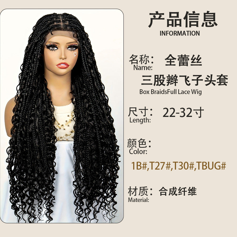 Cross-Border Hot-Selling Wig European and American Style Braided Full Lace Synthetic Crochet Wig Box Braids Wig