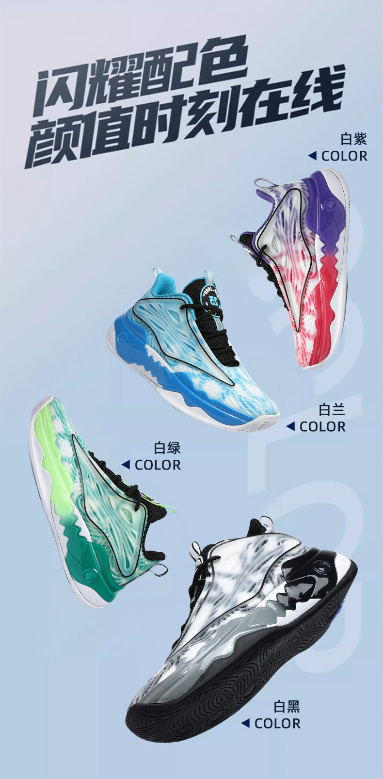 Luminous New Non-Slip Wear-Resistant Fashionable Sports Basketball Shoes Trendy Street Practical Sneakers Student Training Sports Shoes