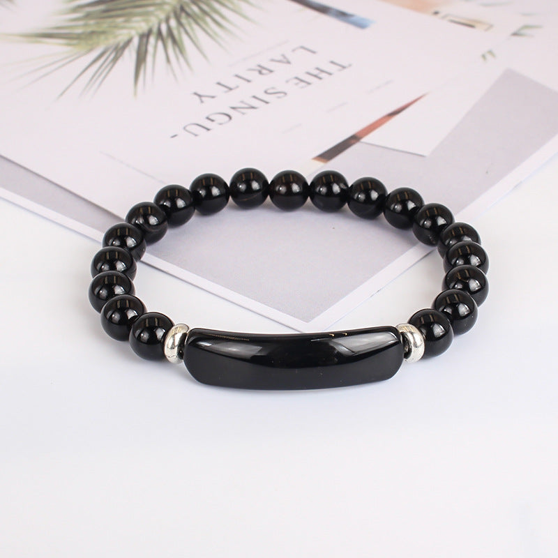 Natural Rose Quartz Beaded Bracelet for Women Fashion Gift Elastic Cord Black Agate White Jade Tiger Eye Stone Bridge Bracelet