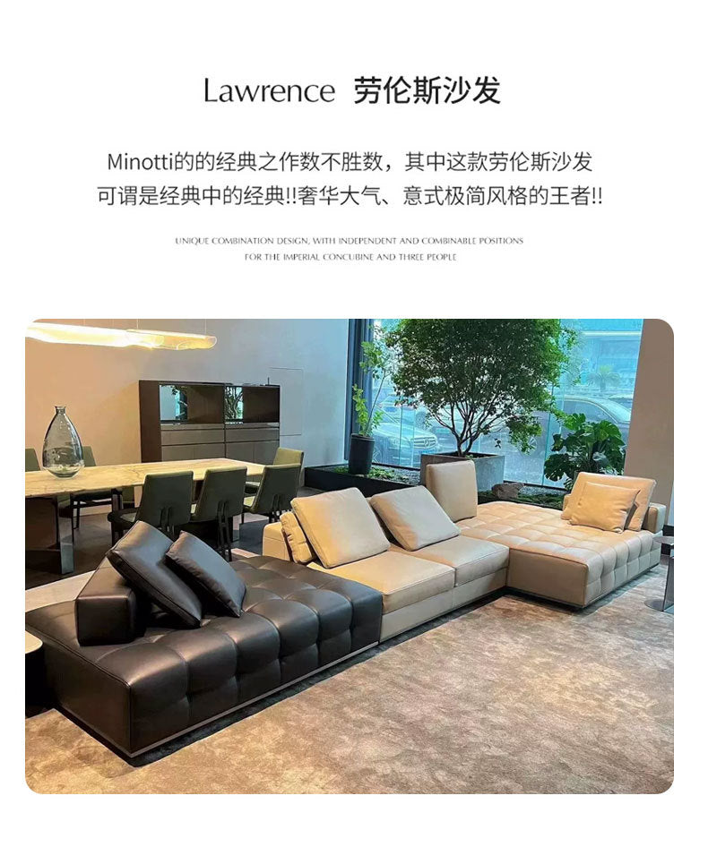 Lawrence Genuine Leather Sofa Italian Minimalist Style for Small and Large Apartments, Villas, and Clients, Corner Sofa, Modern Straight Row Leather Sofa Shipping and tax not included