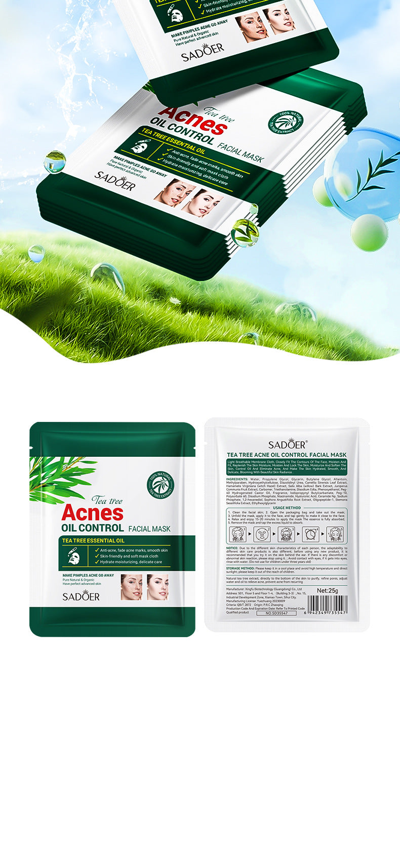 Full English Tea Tree Facial Mask25g SADOER Refreshing Moisturizing Tablets for  Wholesale