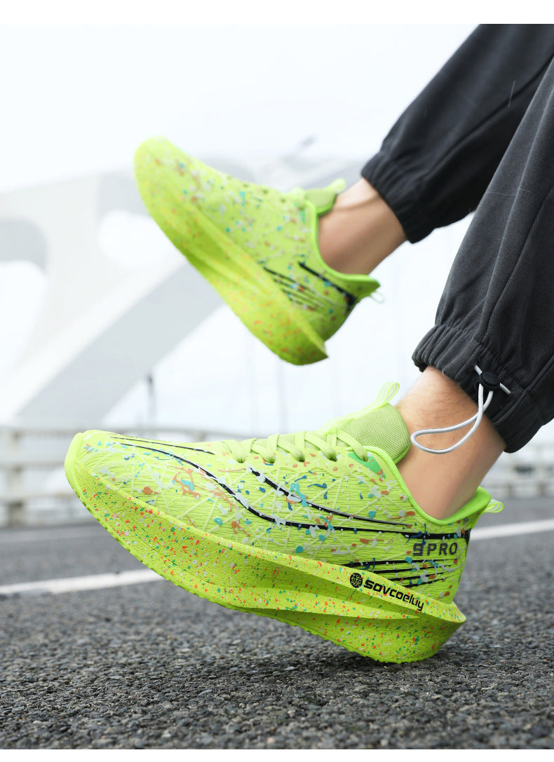 Autumn New Fluorescent Parent-Child Fashion Casual Sports Shoes with Real Carbon Plate High Elasticity Cushioning Outdoor Running Shoes