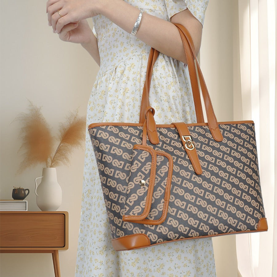 Original Design Retro Print Tote Bag for Work Commute Large Capacity Shoulder Bag Niche Versatile Fashion Handbag