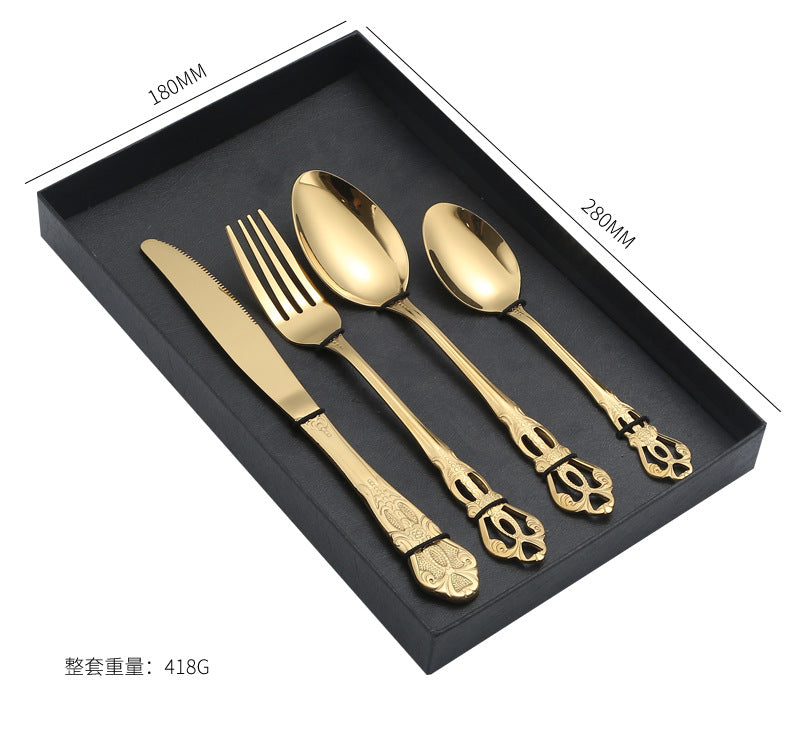 Stainless Steel Cutlery Restaurant Royal Court Knife Fork Spoon Set Hotel Western Cuisine European Retro Relief Steak Knife Fork