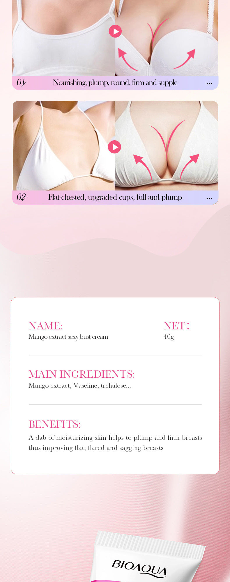 Full English Mango Breast Enhancement Cream40g BIOAOUA Breast Firming and Plumping Massage Care  Wholesale