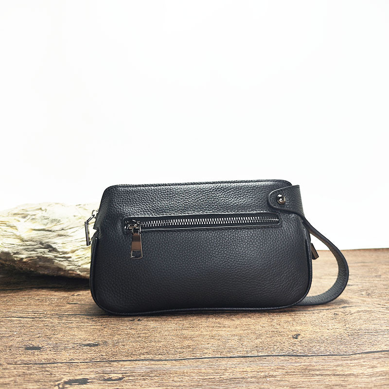 Fingerprint Lock Clutch Wrist Strap Handheld Bag for Phone Men's Business Genuine Leather Handbag Portable Fingerprint Unlock