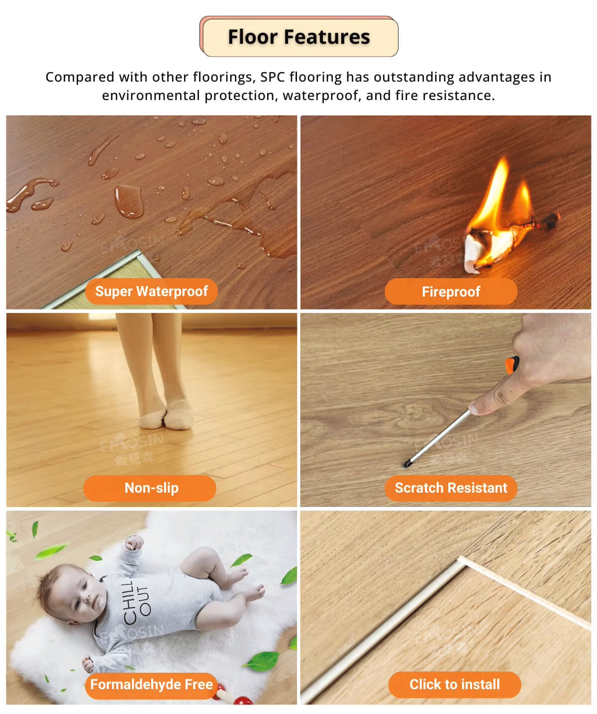 Spc 4.0mm Floor Wood Tiles Plastic Flooring