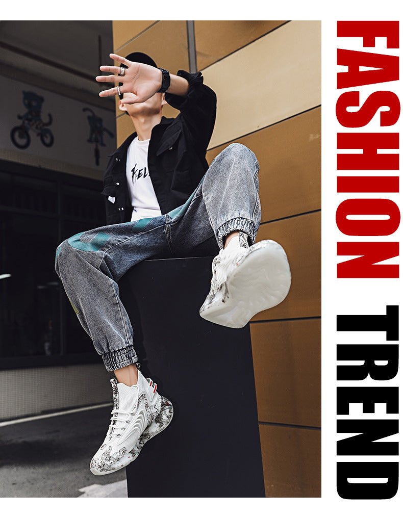 2025New National Fashion Casual Shoes Breathable Mesh Patchwork Men's Shoes Thick Sole Height Increasing Non-Slip Wear-Resistant Sports Shoes