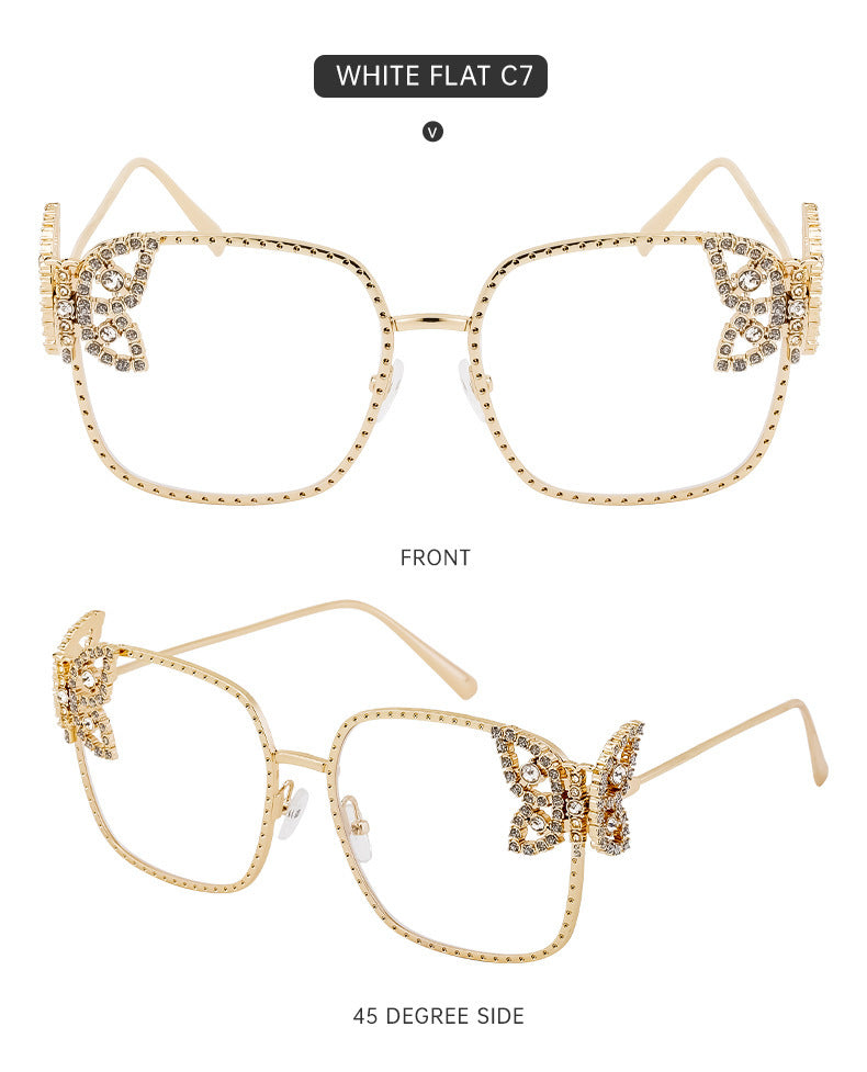 European and American Fashion Personality Butterfly Diamond Sunglasses for Women Metal Frame Sunglasses Women's Sun Protection Glasses shades