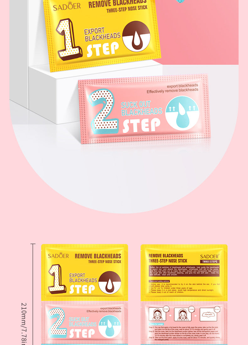 Three Steps to Remove Blackheads Nose Strips SADOER Skin Care Products T District Nursing Set Cross-Border Foreign Trade Wholesale