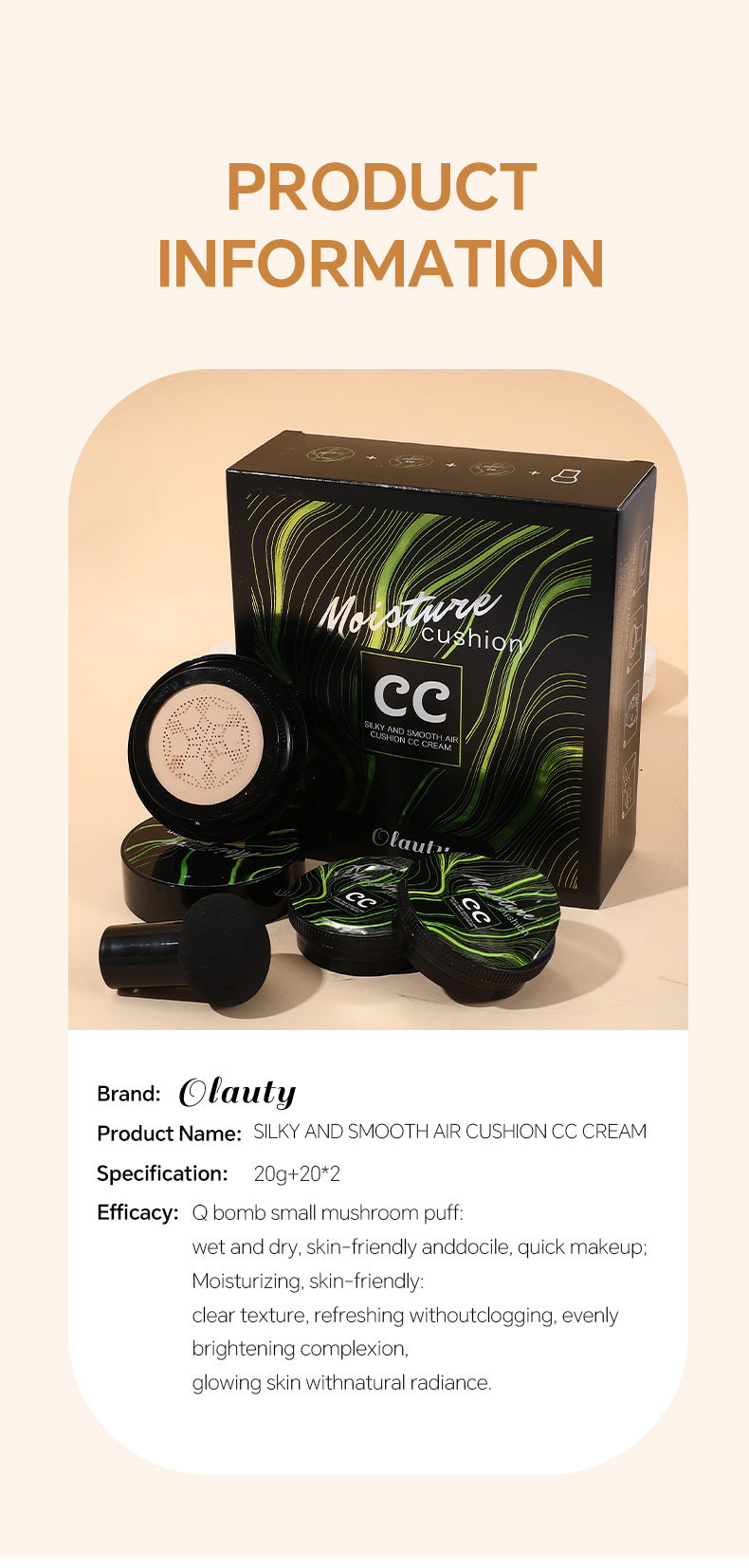 Genuine Air Cushion BB Cream Waterproof Concealer with Makeup Brush and Puff CC Cream Four-Piece Set20g*3Version