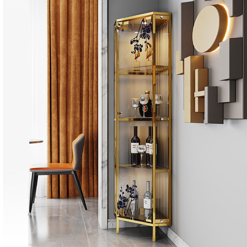 High-End Light Luxury Glass Corner Cabinet Modern Minimalist Living Room Wall Corner Cabinet Triangle Storage Cabinet Sideboard Wine Cabinet