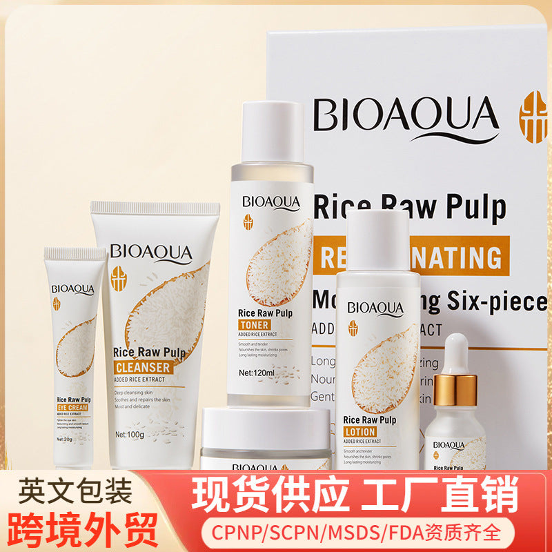 Full English Rice Skincare Set BIOAOUA Rice Puree Series Six-Piece Set Box  Wholesale
