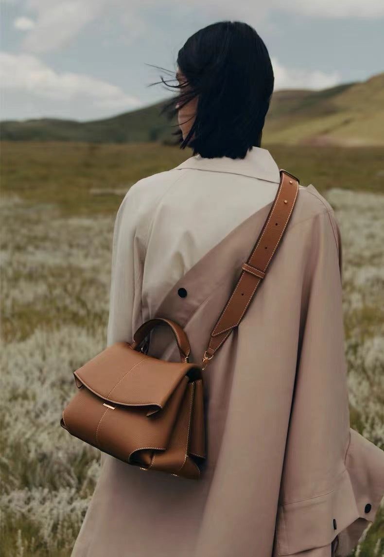 European and American Retro Smile Bag French Bolingin Niche Genuine Leather Women's Bag High-end Wrinkle Handbag Crossbody Bag