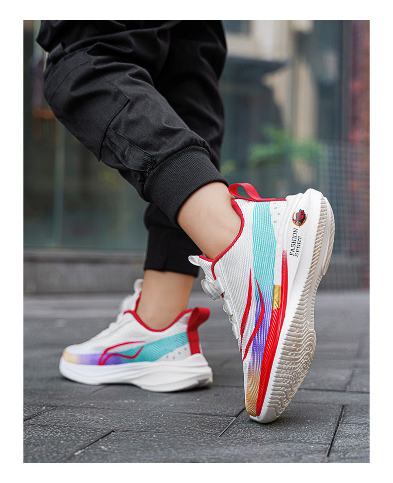 New Children's Shoes Breathable Rotating Button Sneakers Red Rabbit Casual Big Kids Shock Absorption Non-Slip Running Shoes