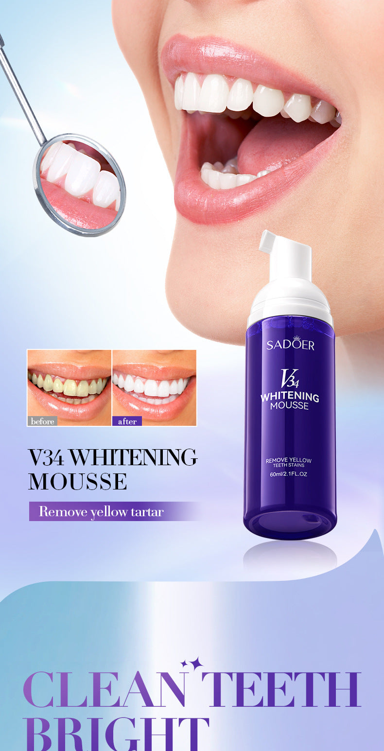 V34Whitening Foam Toothpaste SADOER Clean Teeth Clean Mousse Cross-Border Foreign Trade Wholesale
